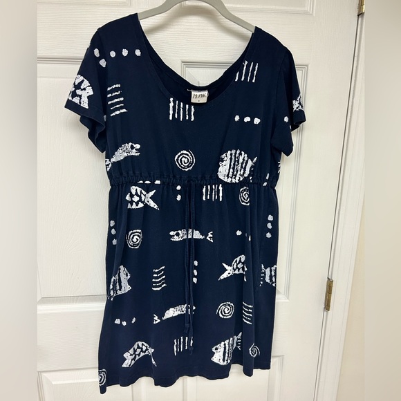 M Mac Navy Beach Print Dress Size M - Picture 2 of 6